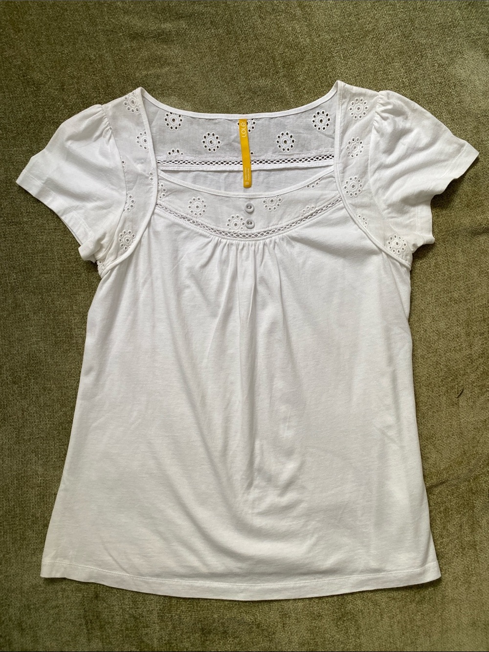 Lole White Eyelet Scoop Short Sleeve Top